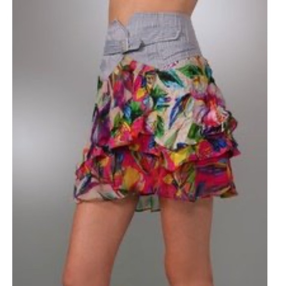 🌻Nanette Lepore Colorful Floral Silk Flutter Mini Skirt Size 2 - Picture 2 of 10